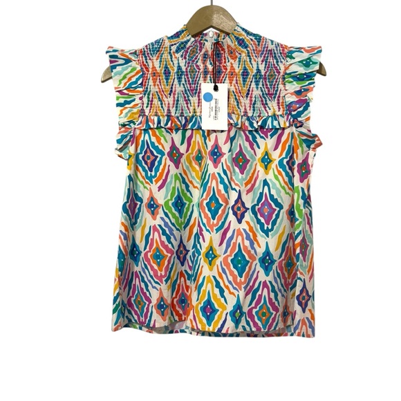 NEW THML Multicolor Sharon Ruffle Smocked Top Size XS Preppy Boho Rainbow - Picture 2 of 6